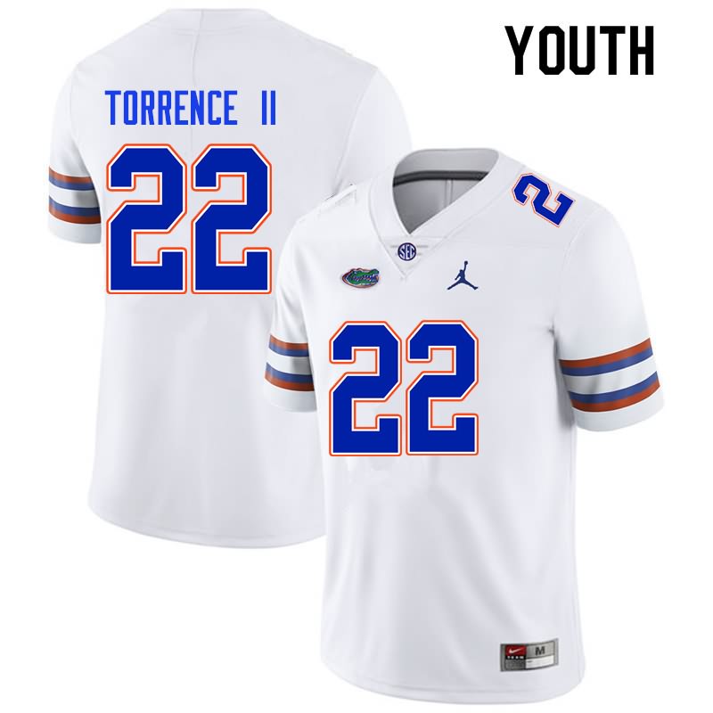 Youth NCAA Florida Gators Rashad Torrence II #22 Stitched Authentic Nike White College Football Jersey EFX8865FM